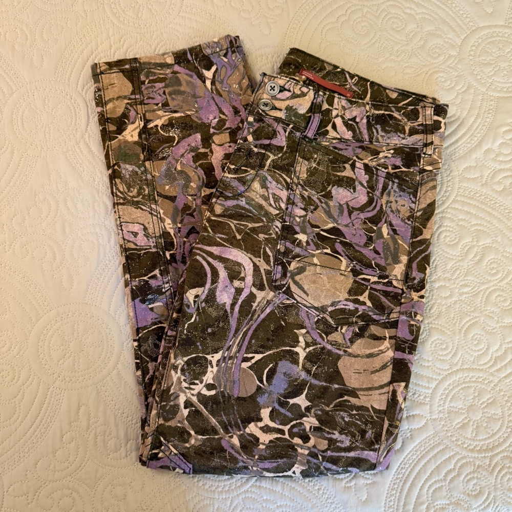 Anthropologie Pilcro The Wanderer Pants Jeans Metallic Gold Thread Design 29
